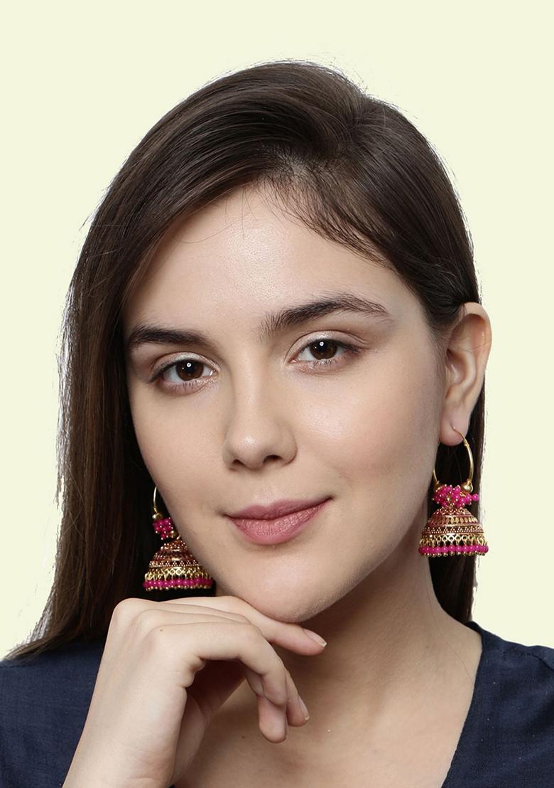 Pink Bead Jhumka Earrings