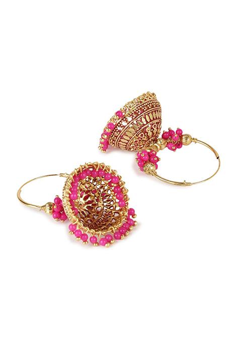 Pink Bead Jhumka Earrings