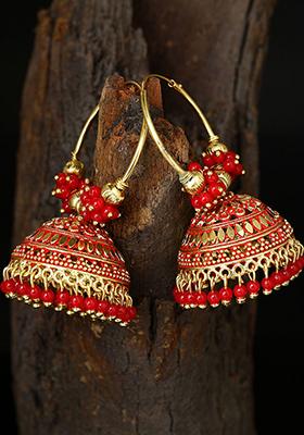 Red Bead Jhumka Earrings