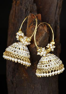 White Bead Jhumka Earrings