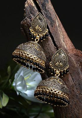 Black Bead Jhumka Earrings
