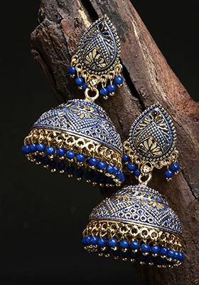 Blue Bead Jhumka Earrings