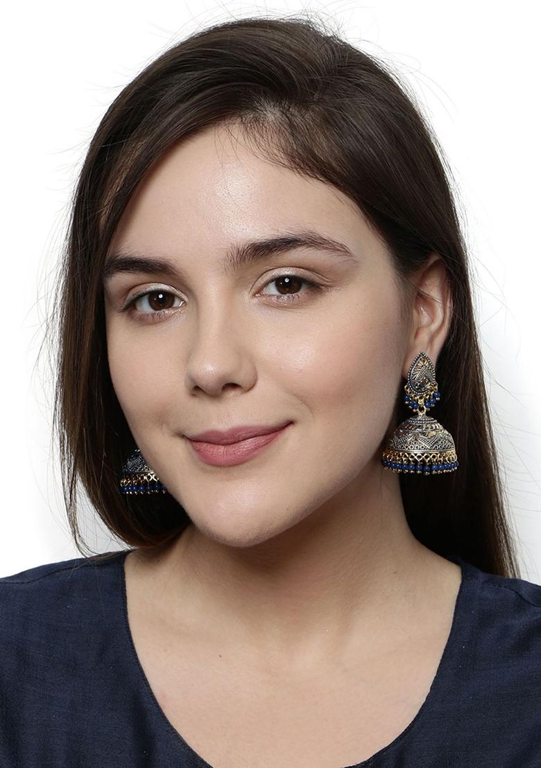 Blue Bead Jhumka Earrings - Indya