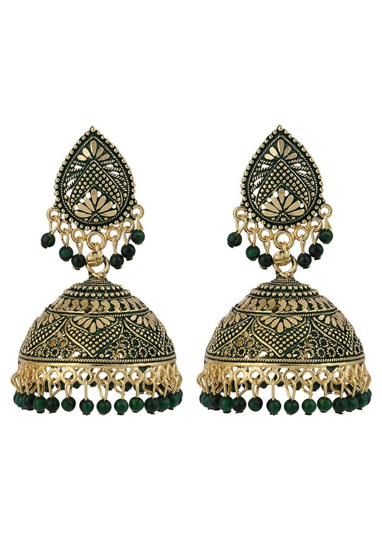 Green Bead Jhumka Earrings