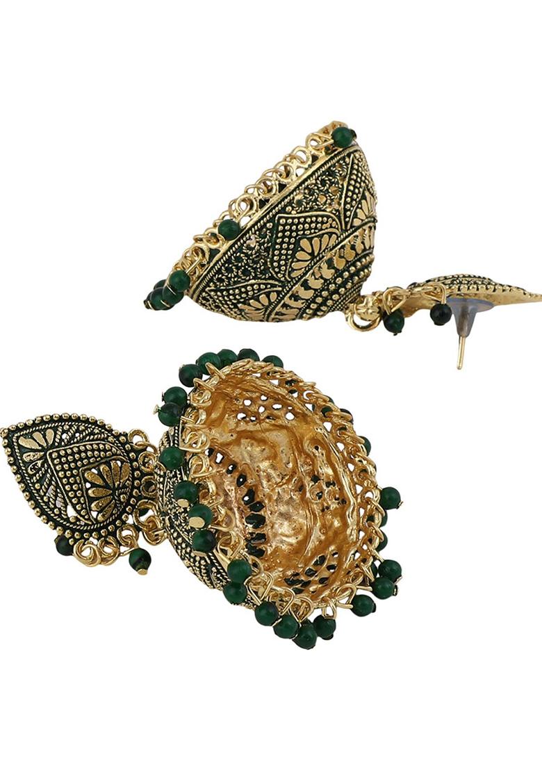 Green Bead Jhumka Earrings