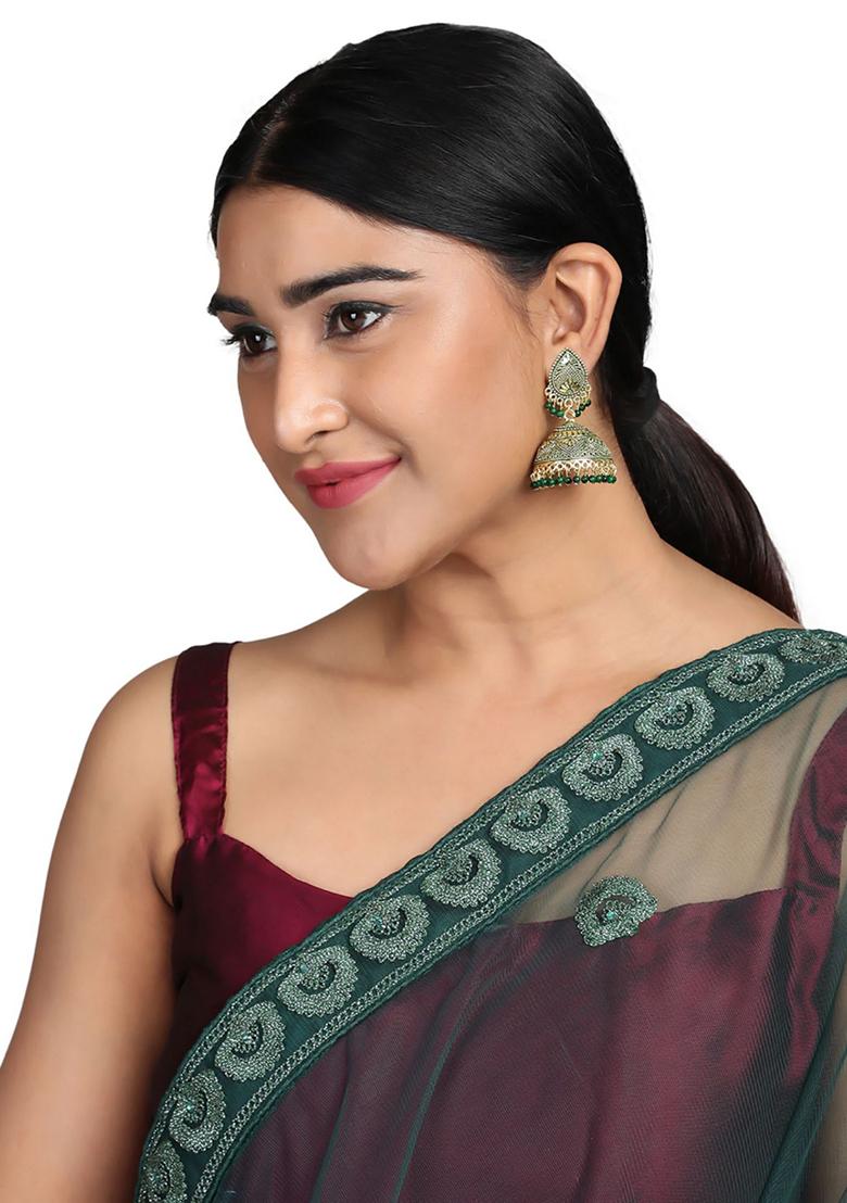 Green Bead Jhumka Earrings