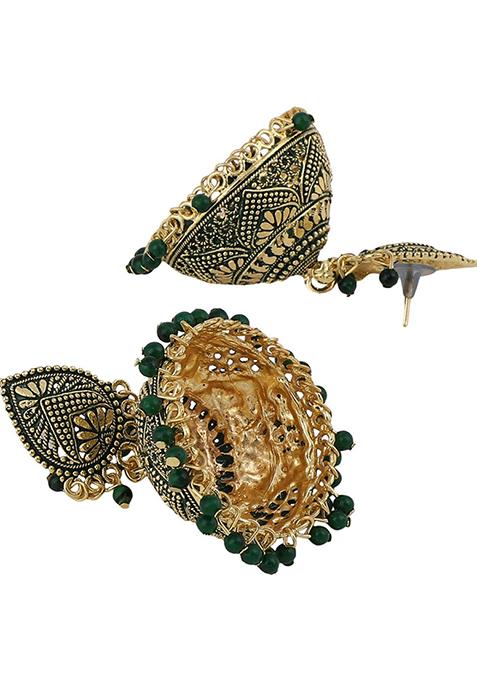 Green Bead Jhumka Earrings