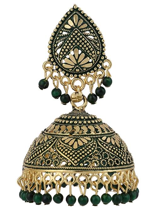 Green Bead Jhumka Earrings