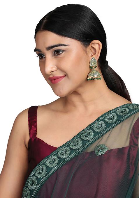 Green Bead Jhumka Earrings