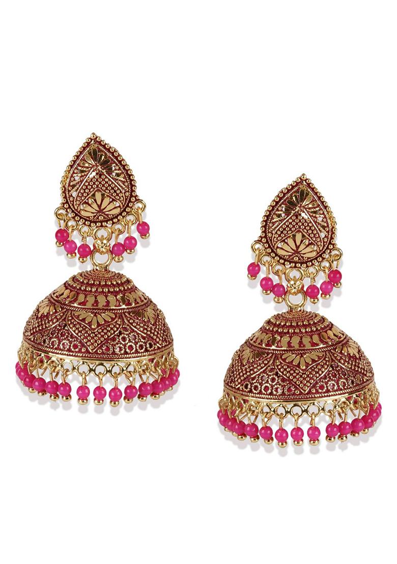 Pink Bead Jhumka Earrings