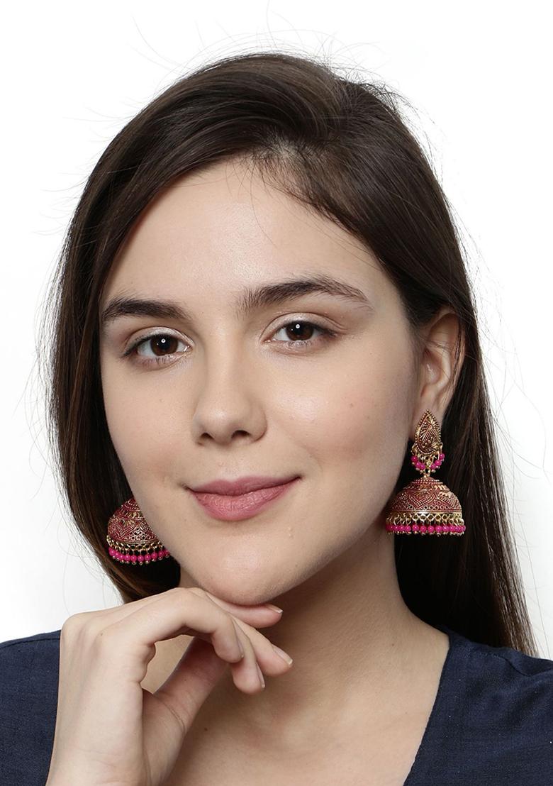 Pink Bead Jhumka Earrings