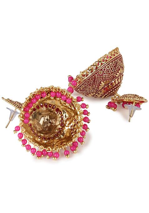Pink Bead Jhumka Earrings