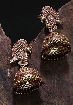 Maroon Bead Jhumka Earrings
