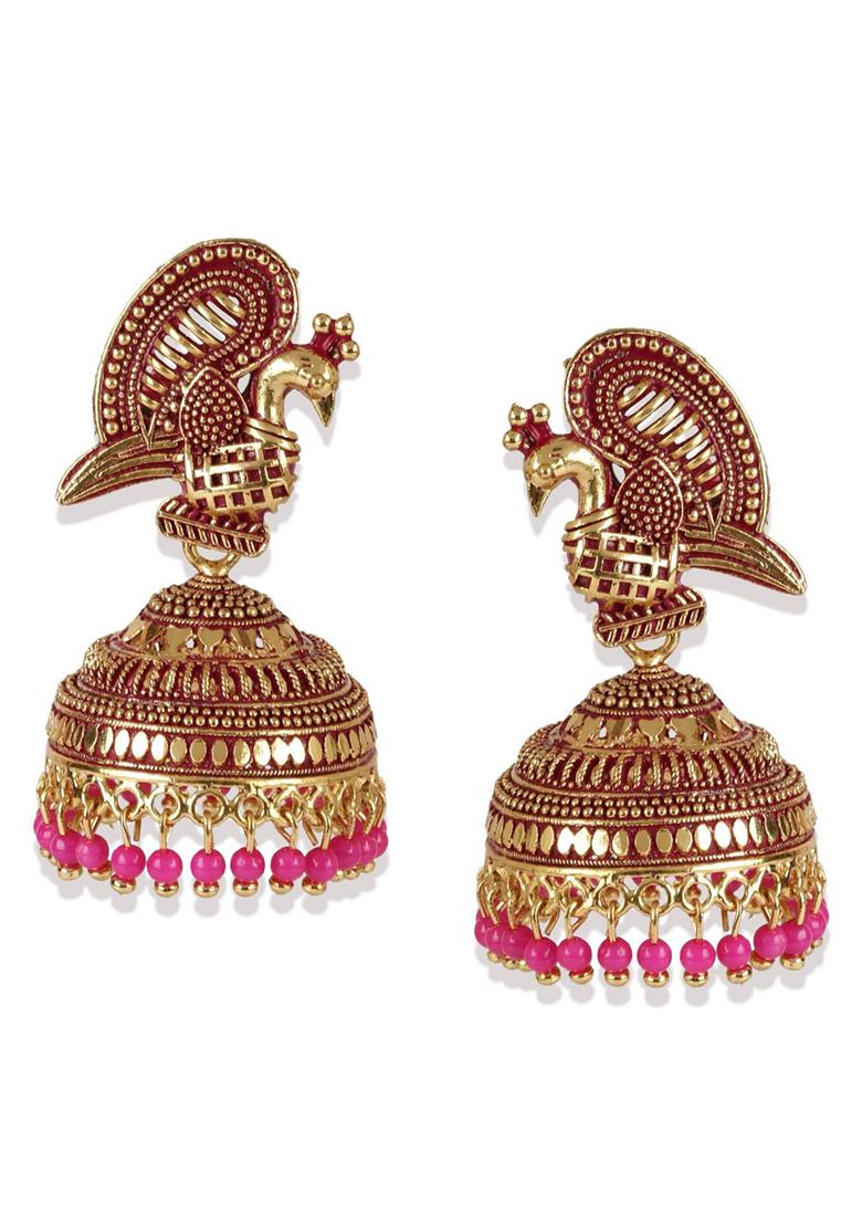 Pink Bead Jhumka Earrings
