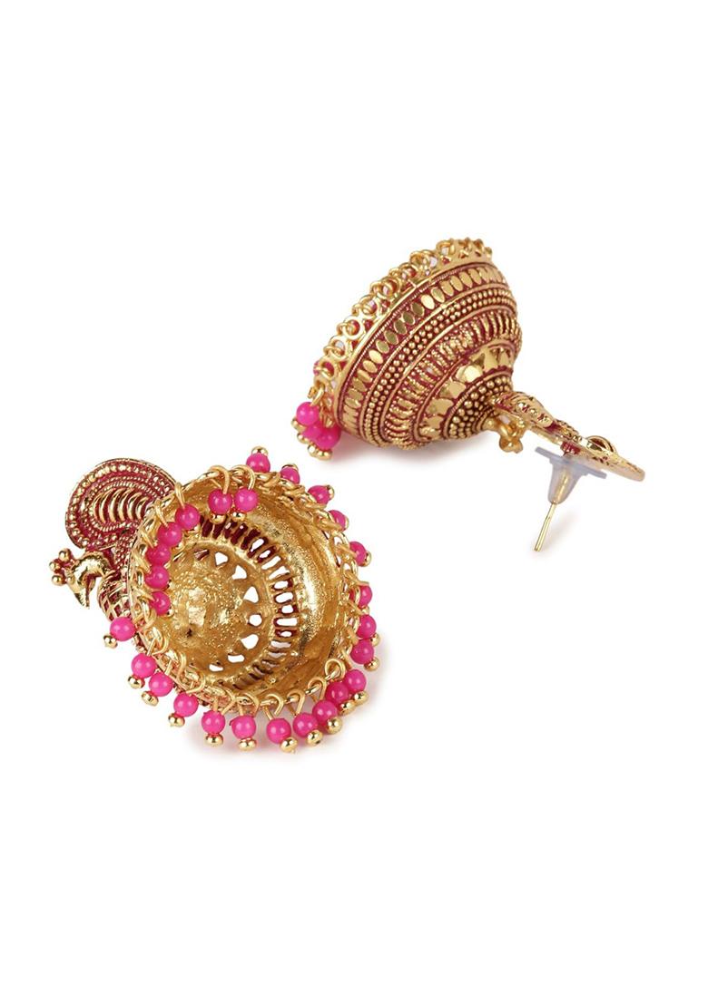 Pink Bead Jhumka Earrings