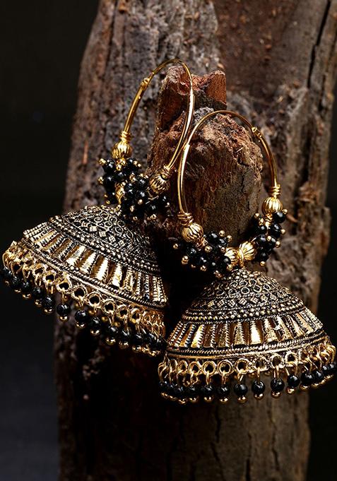 Black Bead Jhumka Earrings