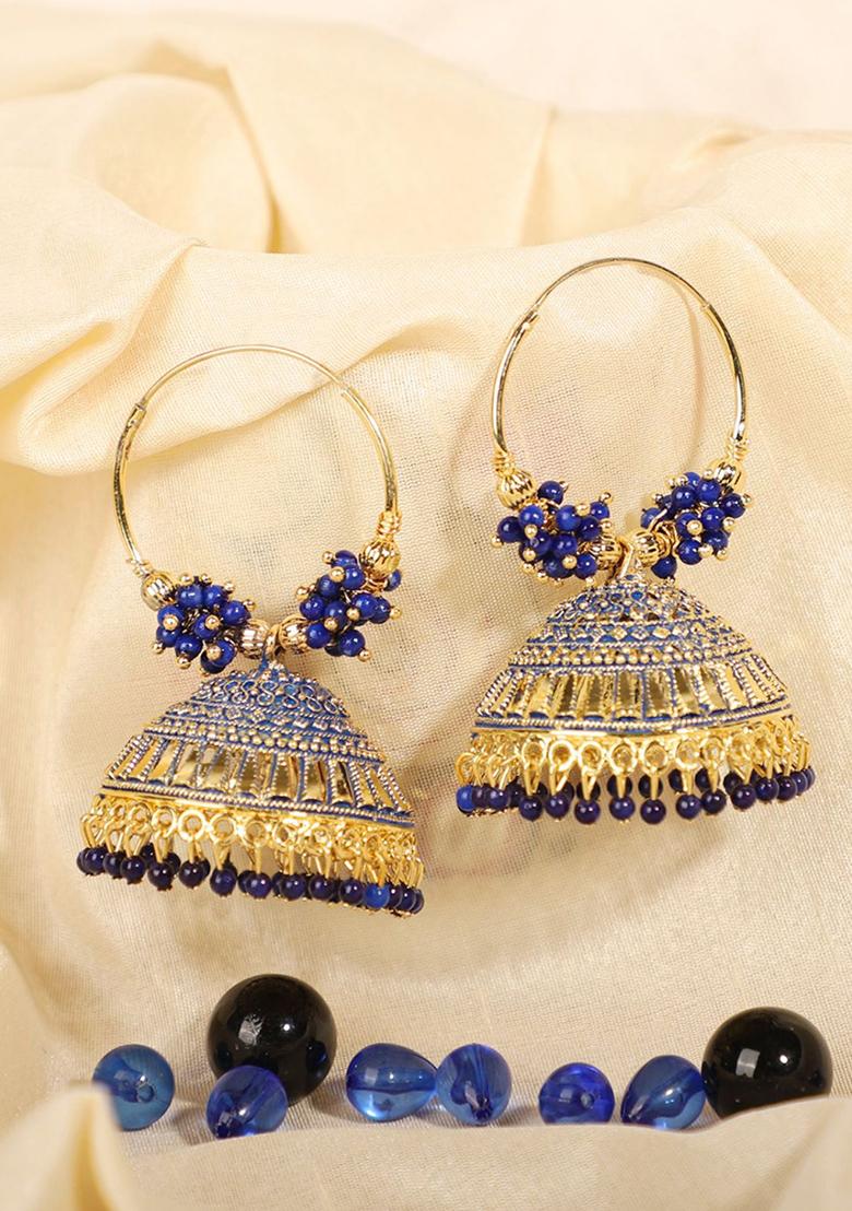 Blue Bead Jhumka Earrings