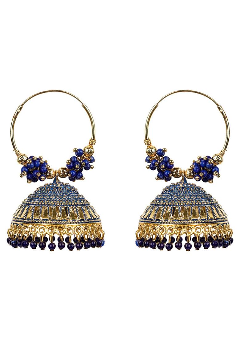 Blue Bead Jhumka Earrings