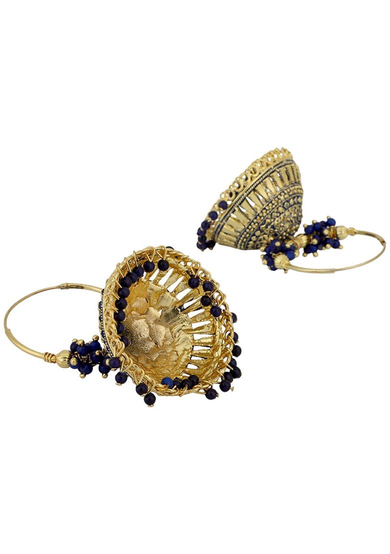 Blue Bead Jhumka Earrings