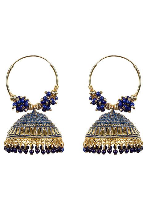 Blue Bead Jhumka Earrings