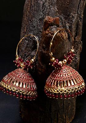 Maroon Bead Jhumka Earrings