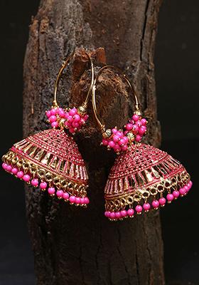 Pink Bead Jhumka Earrings