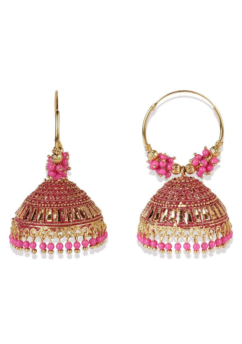 Pink Bead Jhumka Earrings