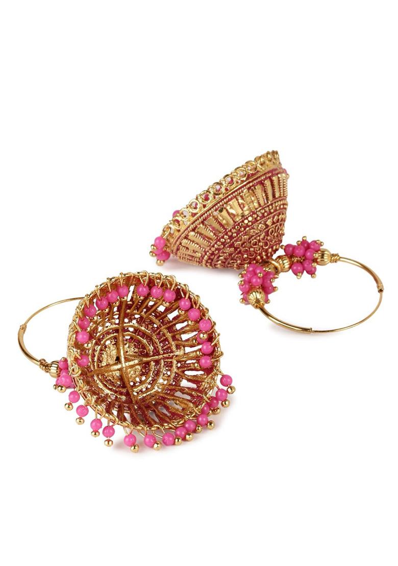 Pink Bead Jhumka Earrings