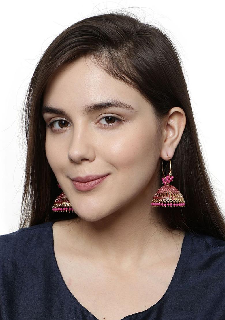Pink Bead Jhumka Earrings