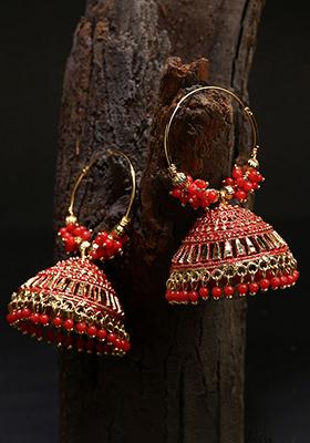 Red Bead Jhumka Earrings