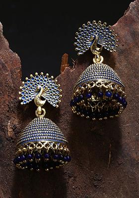 Blue Bead Jhumka Earrings