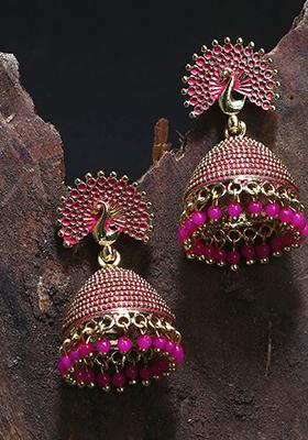 Pink Bead Jhumka Earrings