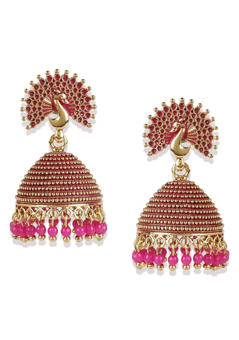 Pink Bead Jhumka Earrings