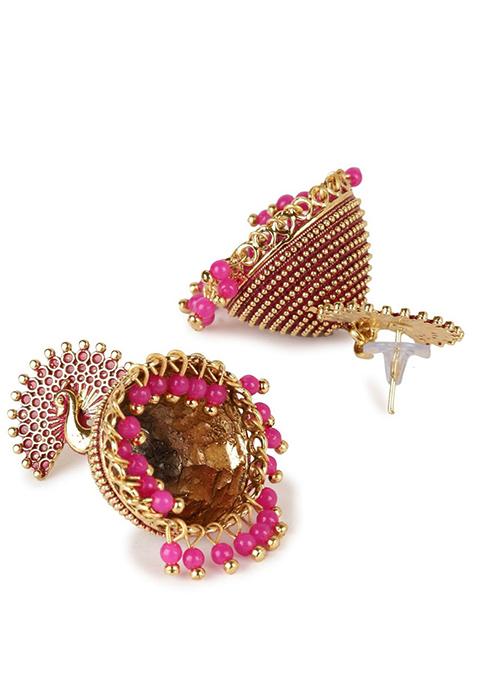 Pink Bead Jhumka Earrings