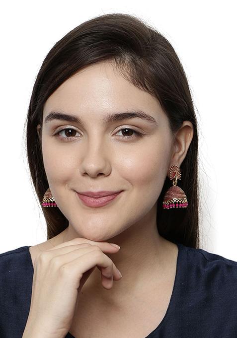 Pink Bead Jhumka Earrings