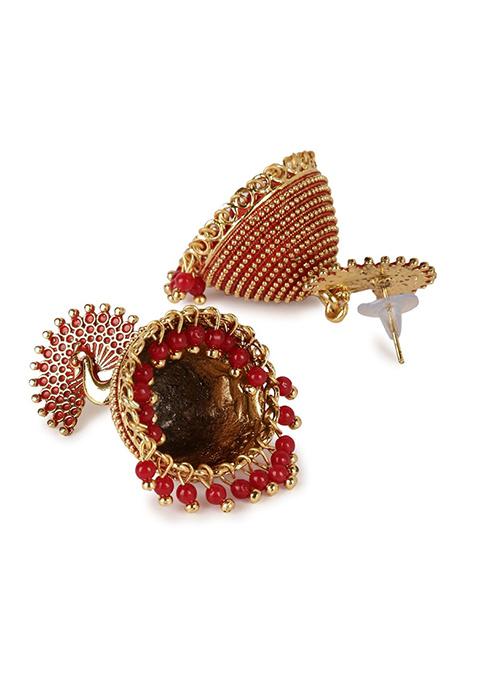 Red Bead Jhumka Earrings