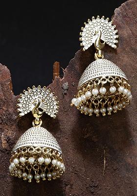 White Bead Jhumka Earrings