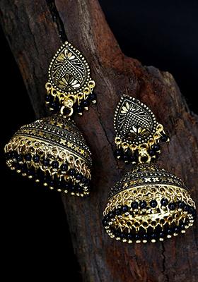 Black Bead Jhumka Earrings