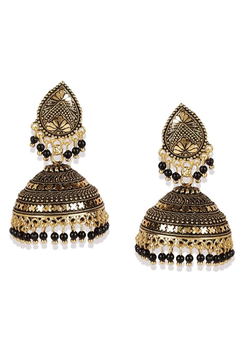 Black Bead Jhumka Earrings - Indya