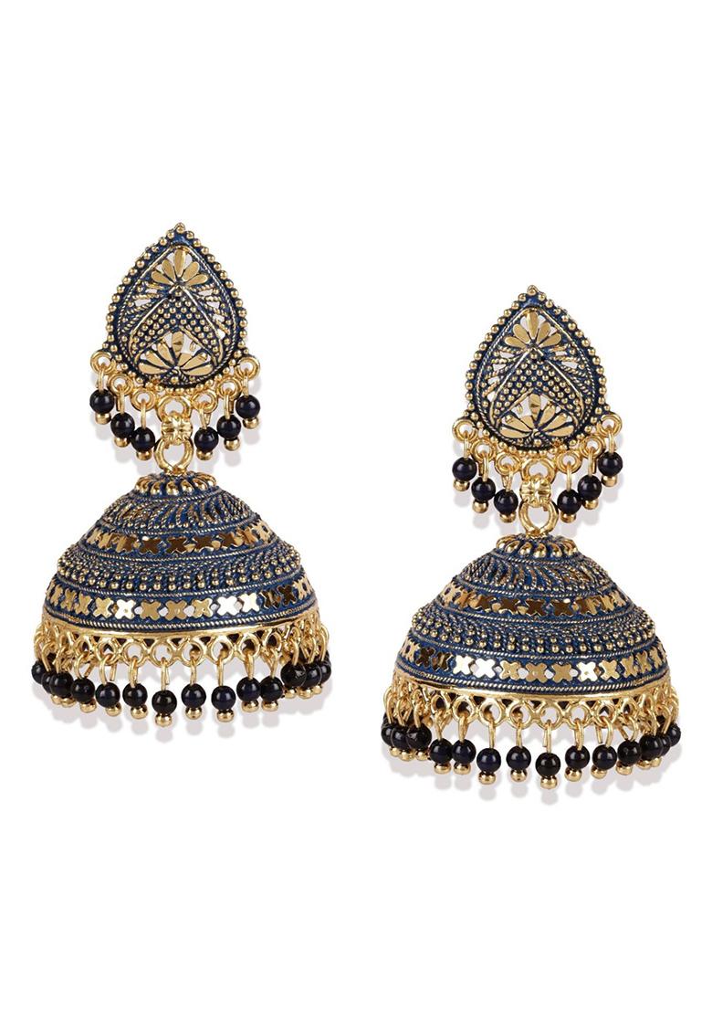 Blue Bead Jhumka Earrings - Indya