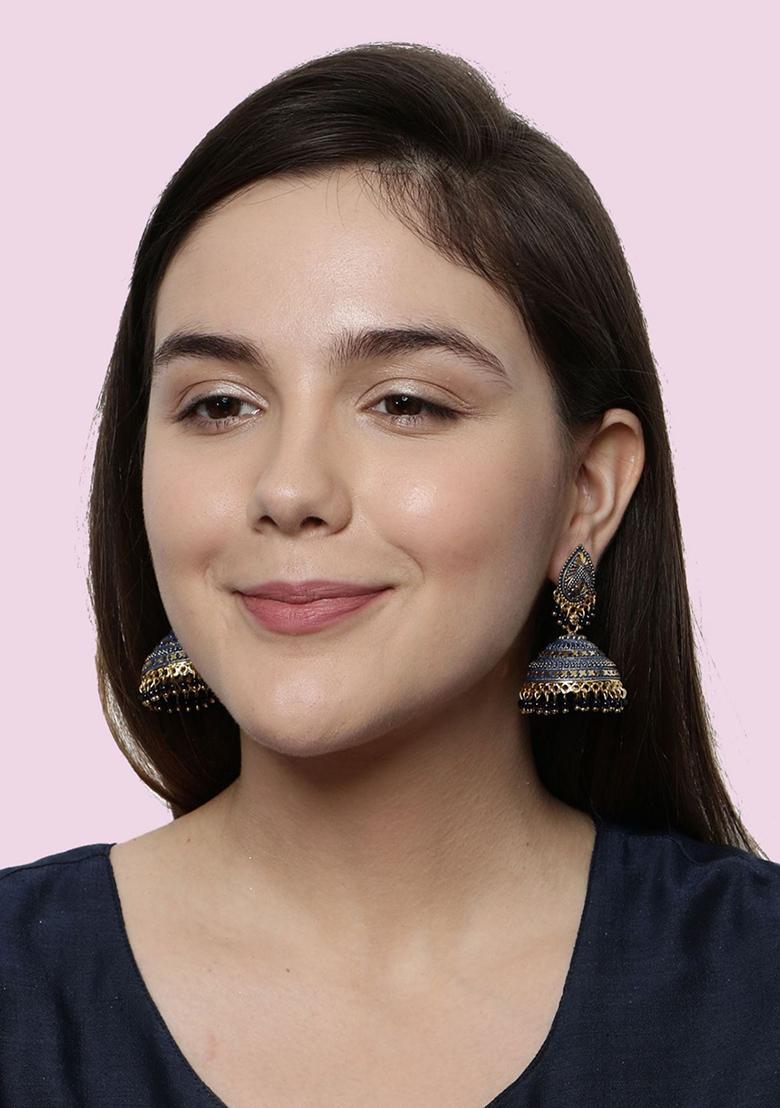 Blue Bead Jhumka Earrings - Indya