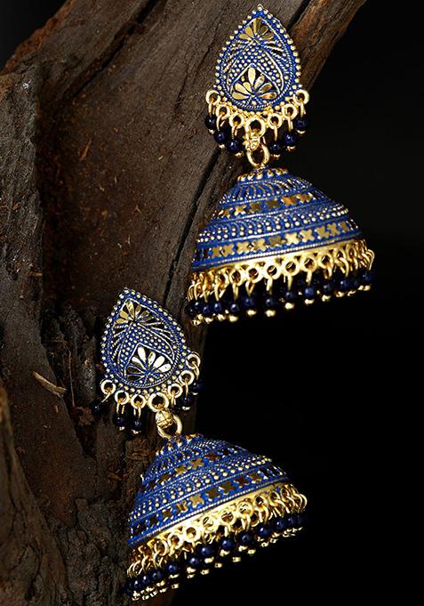 Blue Bead Jhumka Earrings