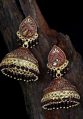 Maroon Bead Jhumka Earrings