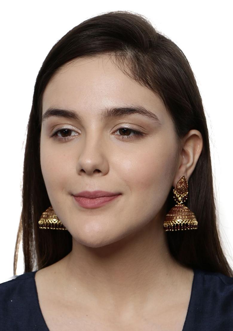 Maroon Bead Jhumka Earrings - Indya