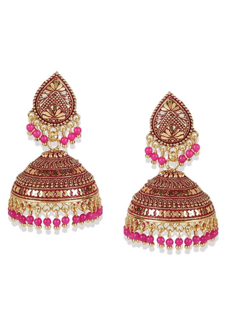 Pink Bead Jhumka Earrings