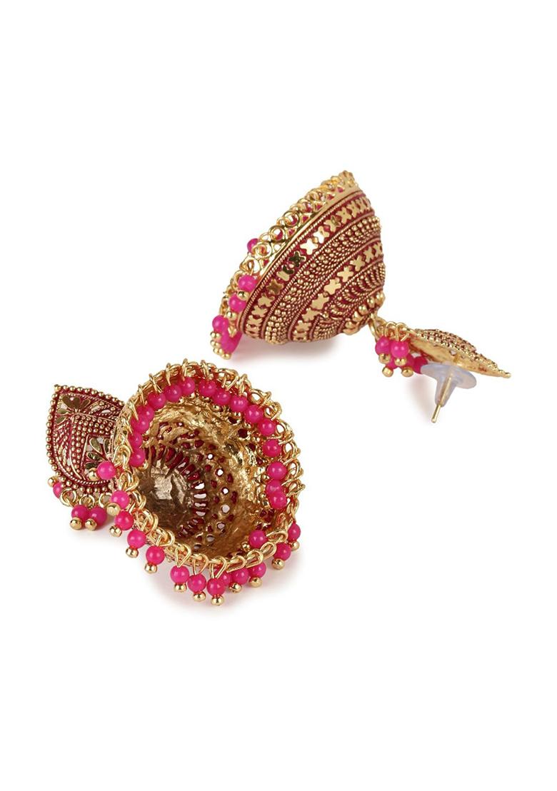 Pink Bead Jhumka Earrings