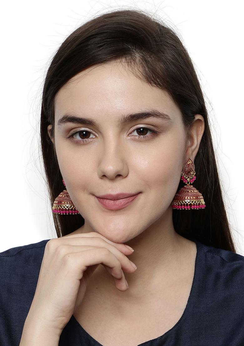 Pink Bead Jhumka Earrings