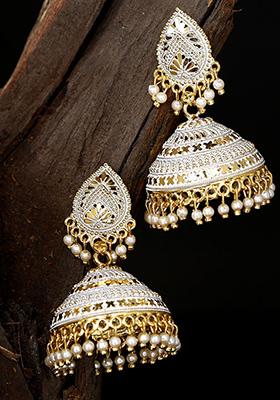 White Bead Jhumka Earrings
