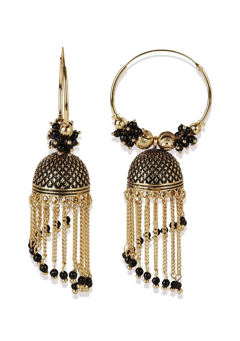 Black Bead Jhumka Earrings - Indya