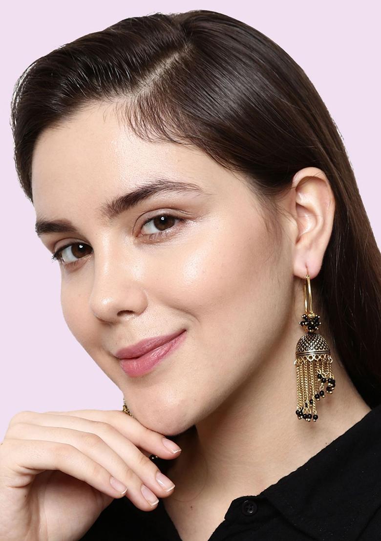 Black Bead Jhumka Earrings - Indya